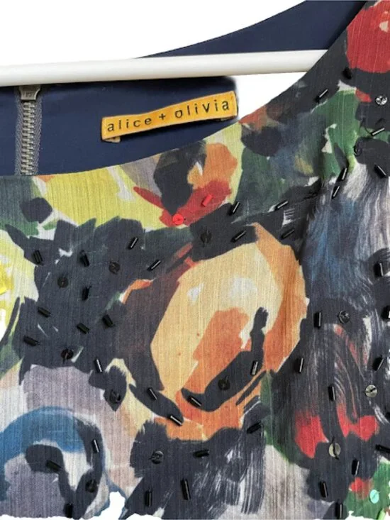 Alice + Olivia Floral Print Dress Long Sleeve Boho Shift Mini Party Cocktail - Picture 2 of 6